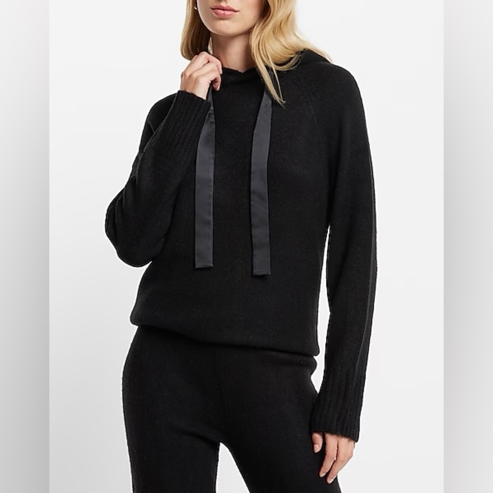 Express Satin Tie Sweater Oversized Black Hoodie